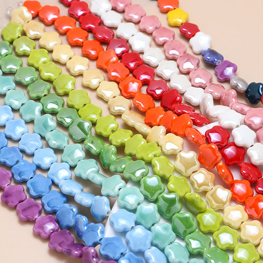 Colorful Glossy Flower-Shaped Pentagram Ceramic Beads