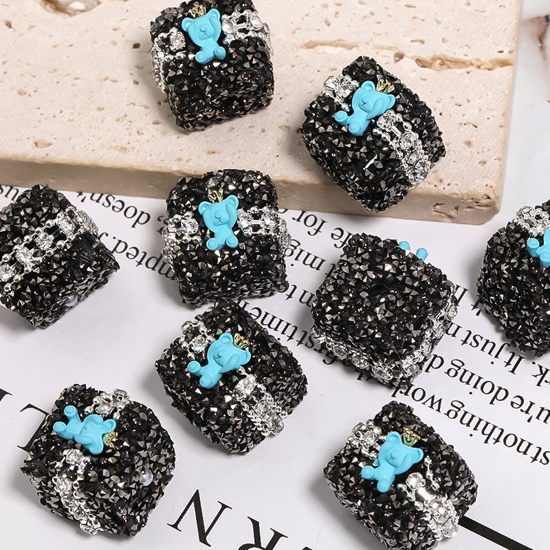 Colorful Full Diamond Sugar Crown Bear Diamond Ball Straight Hole Bead