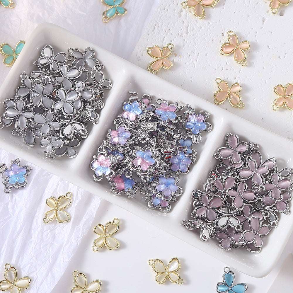 Alloy Cat Eye Colorful Butterfly Accessories Metal Beads