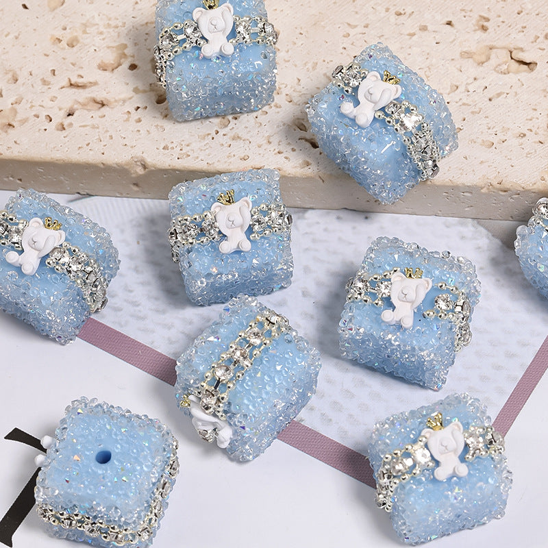Colorful Full Diamond Sugar Crown Bear Diamond Ball Straight Hole Bead