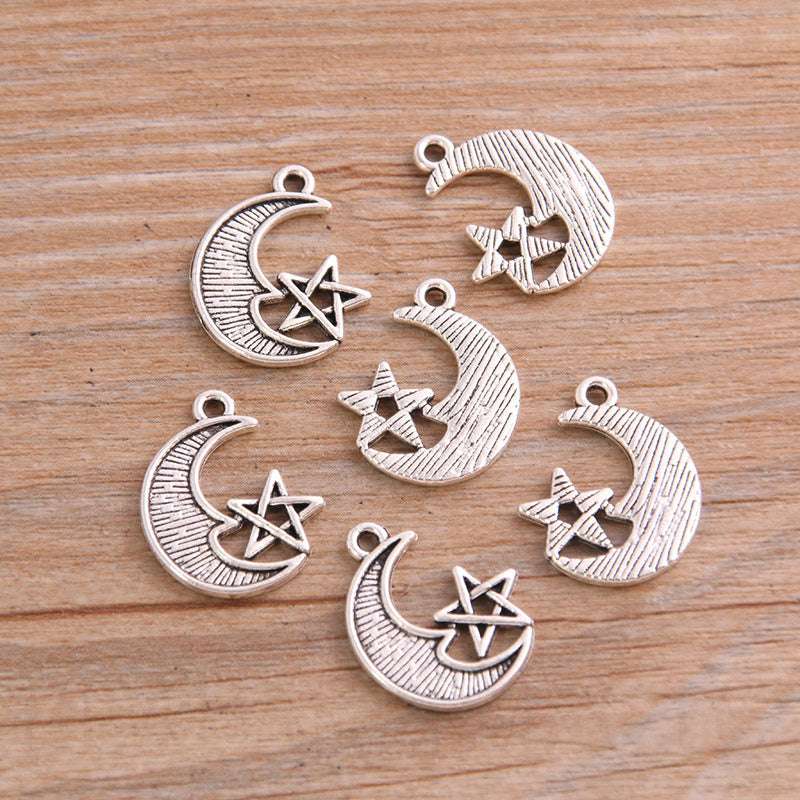 2 Colors 16*20mm DIY Alloy Jewelry Accessories Charm Moon Star Pendant