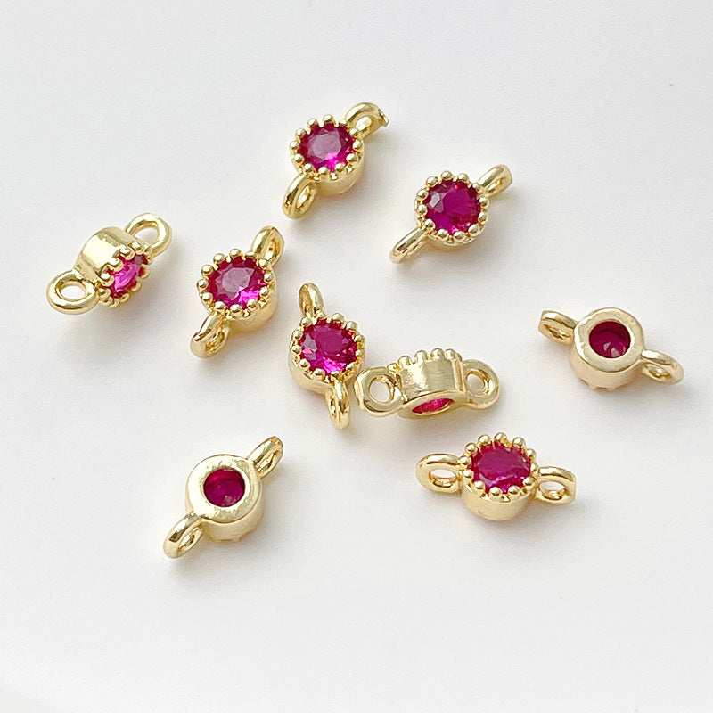 1 pc Gold Filled Color Retention Inlaid Colorful Zircon Pendant Double Round Zircon Stone Charm
