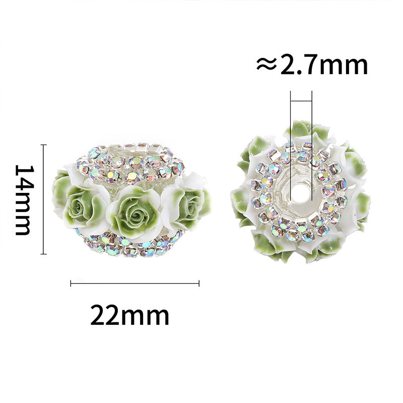 Rose Flower Beaded Rhinestone Through-hole Spacer Beads