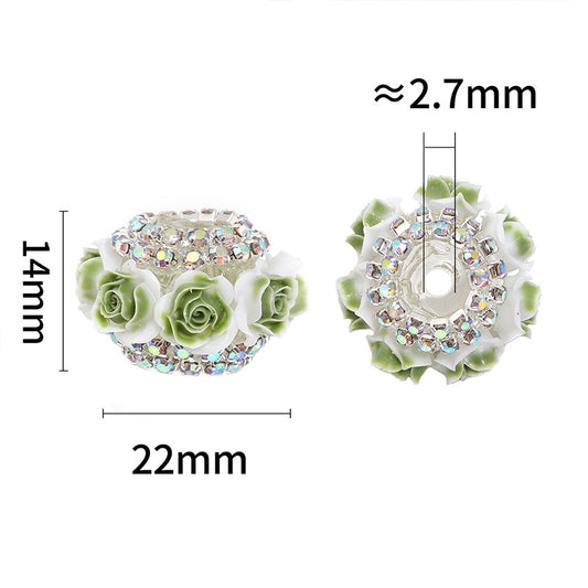 Rose Flower Beaded Rhinestone Through-hole Spacer Beads