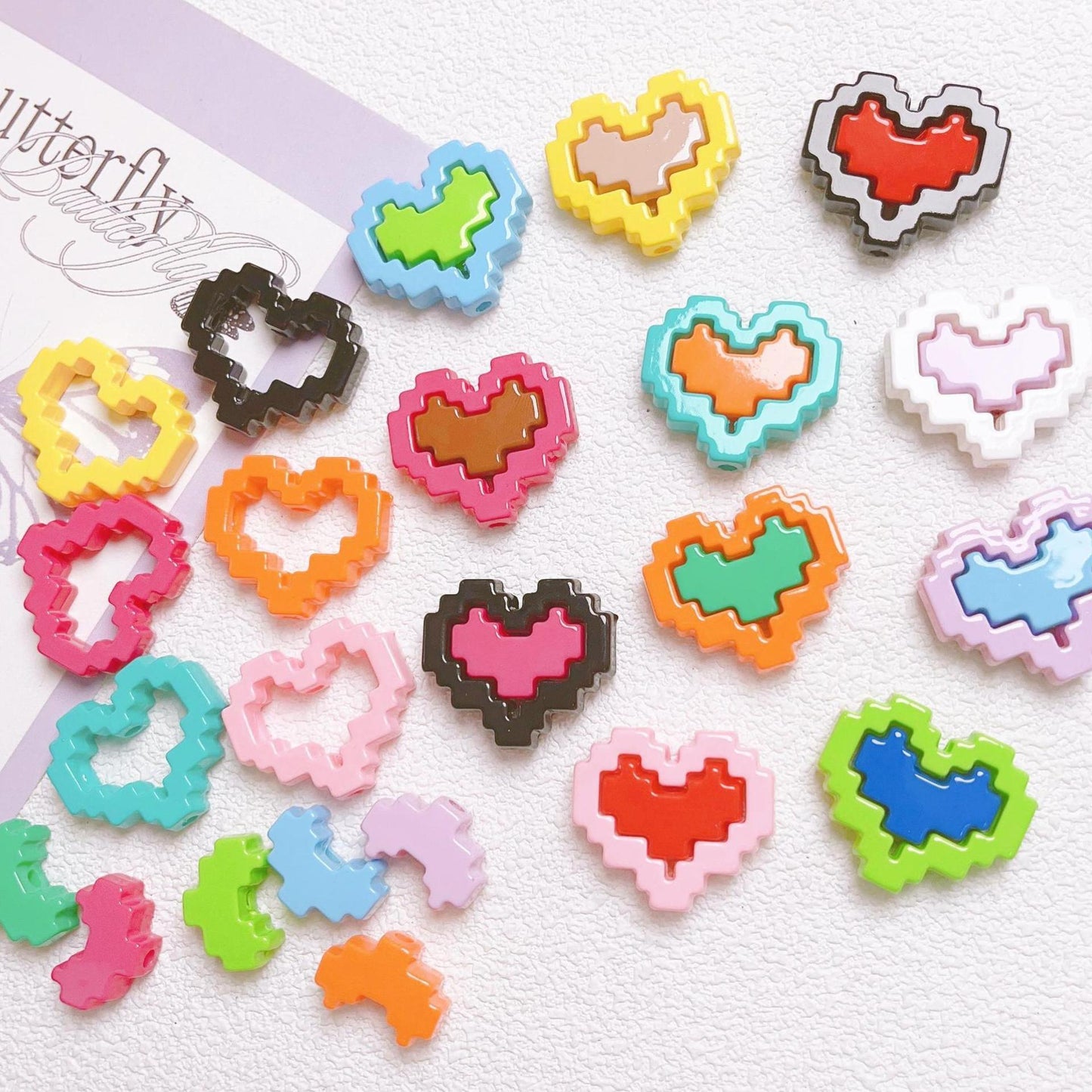 Pixel Heart Beads Enamel Acrylic Beads