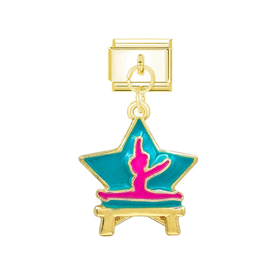 golden Blue star with pink dancing girl charm