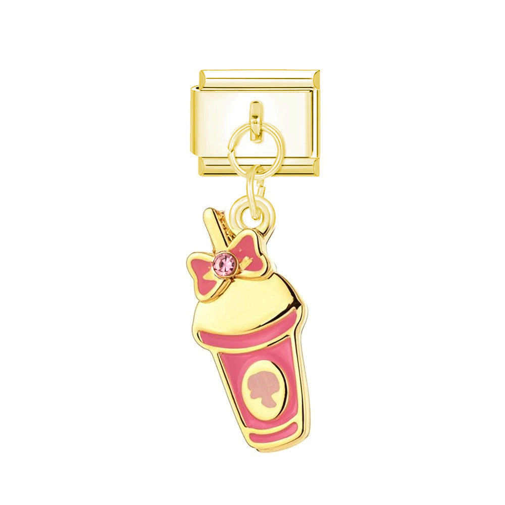 golden pink cup charm